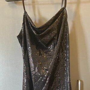 Bebe Black Sequin Slip Dress